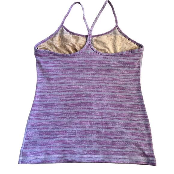 Lululemon Power Y Tank Top Sz 10 Muted Mauve Stripes Galore Pink Gray Purple - Picture 2 of 8